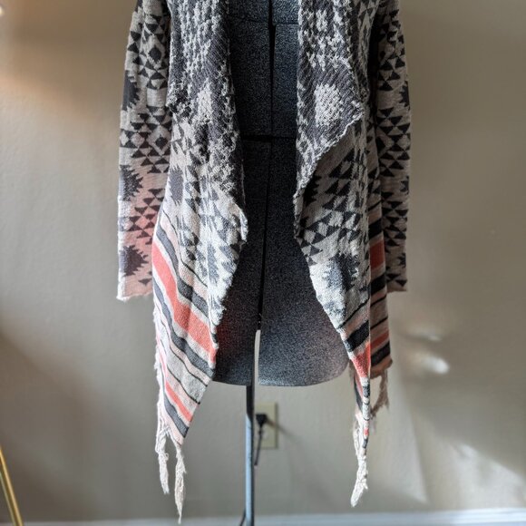 Rip Curl Geometric Fringe Cardigan - Dark Gray, White, Orange - XS - Picture 2 of 6